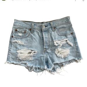 Levis 501 Shorts Size 25 Distressed Raw Hem Cutoffs Light Wash Button Fly Casual